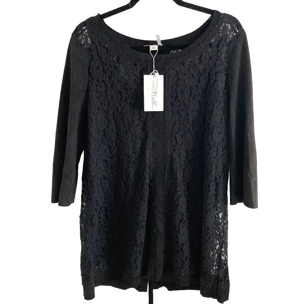 Cottagecore NWT Simply Noelle Shirt S/M Black lace Two‎ tops in one lace up back